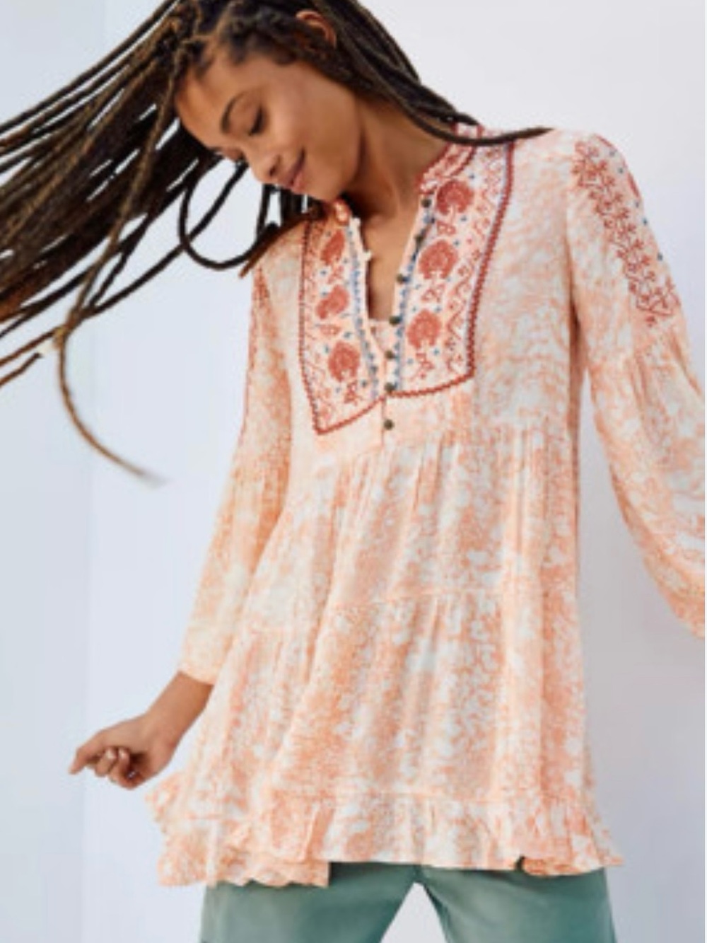 Anthropologie Claudia Embroidered Babydoll Tunic Top